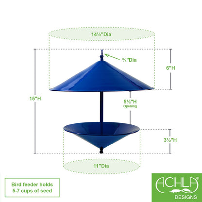 ACHLA Trulli 15in Birdfeeder | French Blue Wrought Iron Conical Roof | Garden & Patio Bird Feeding | 14.5 x 14.5 x 15 in | Model BF-03FB