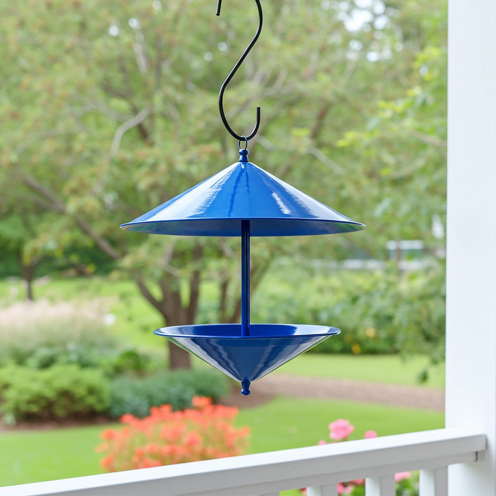 ACHLA Trulli 15in Birdfeeder | French Blue Wrought Iron Conical Roof | Garden & Patio Bird Feeding | 14.5 x 14.5 x 15 in | Model BF-03FB