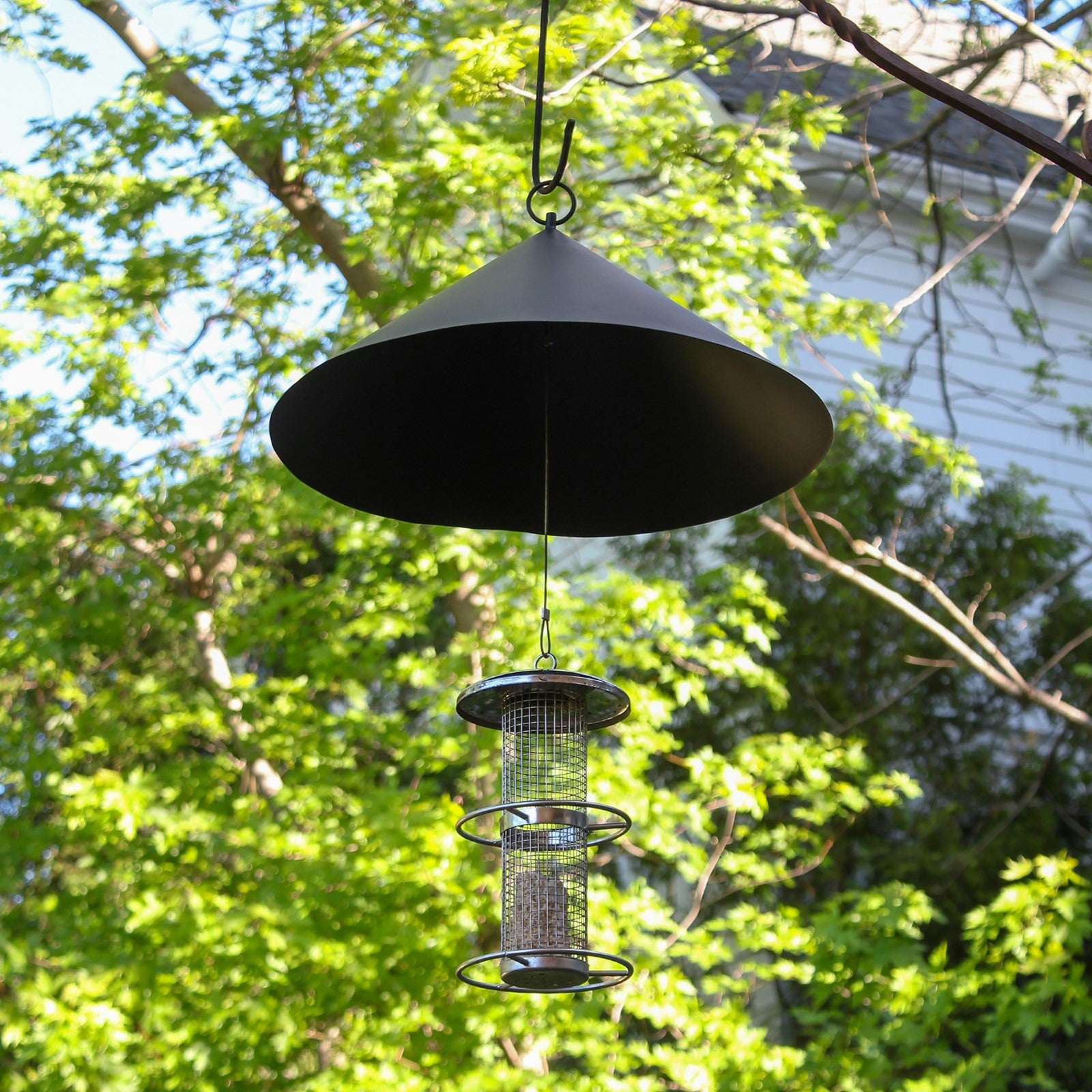 ACHLA Hanging Squirrel Deflector 18in | Black Wrought Iron | Outdoor Bird Feeder & Garden Protection | 18 x 18 x 10 in | Model BGD-03