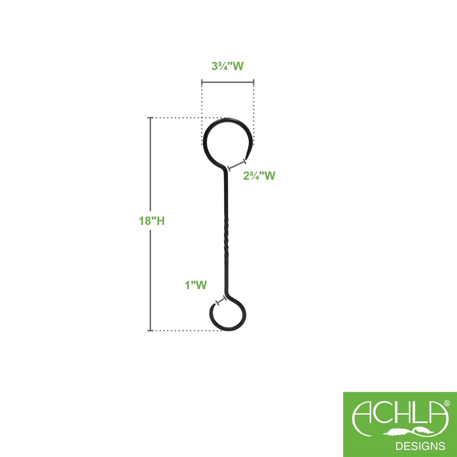 ACHLA 18in Hook Extender Pack of 2 | Black Powdercoat Wrought Iron | Hanging Plant & Bird Feeder Extender | 18 in L, 1/4 in Stock | Model BGE-18-2
