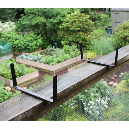 ACHLA 10in Flower Box Bracket for 2x6 Railing | Wrought Iron Black Powdercoat | Deck & Porch Planter Support | 1 x 12 x 6 in | Model BGK-14-21