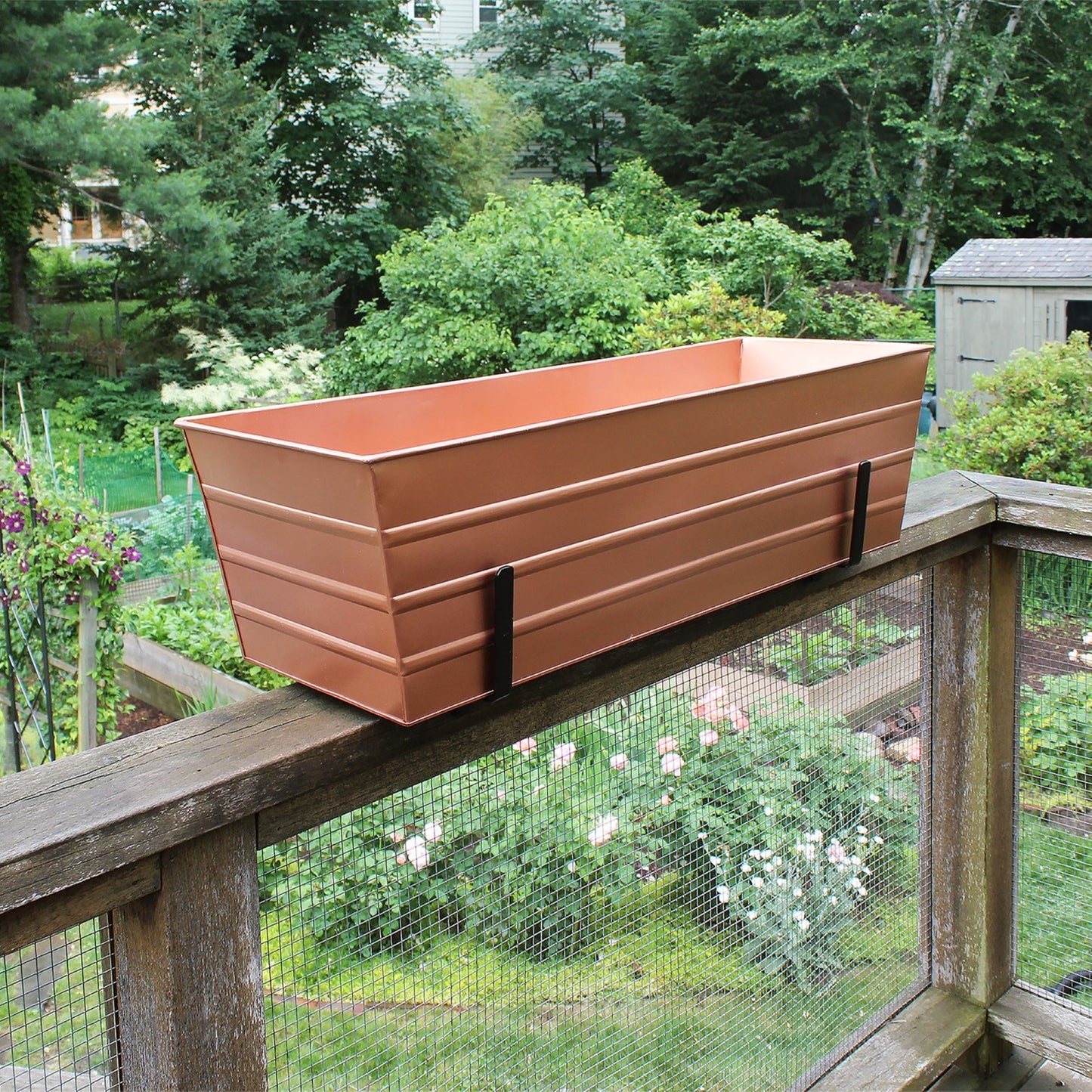 ACHLA 10in Flower Box Bracket for 2x6 Railing | Wrought Iron Black Powdercoat | Deck & Porch Planter Support | 1 x 12 x 6 in | Model BGK-14-21
