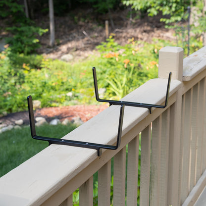 ACHLA 10in Flower Box Bracket for 2x6 Railing | Wrought Iron Black Powdercoat | Deck & Porch Planter Support | 1 x 12 x 6 in | Model BGK-14-21