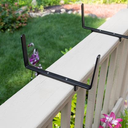 ACHLA 10in Flower Box Bracket for 2x6 Railing | Wrought Iron Black Powdercoat | Deck & Porch Planter Support | 1 x 12 x 6 in | Model BGK-14-21