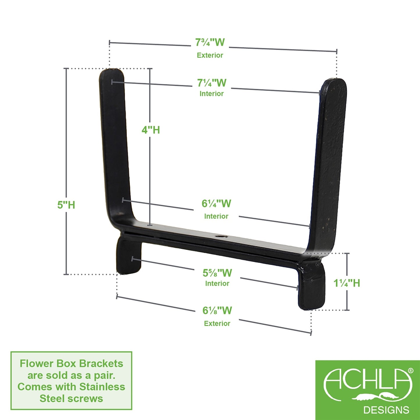 ACHLA Deck Bracket II | Wrought Iron Flower Box Bracket | For 2x6 Railing & 8in Deep Box | 6.25 x 5 x 0.75 in | Model BGK-14