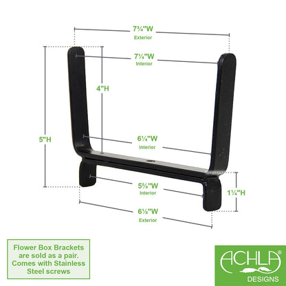 ACHLA Deck Bracket II | Wrought Iron Flower Box Bracket | For 2x6 Railing & 8in Deep Box | 6.25 x 5 x 0.75 in | Model BGK-14