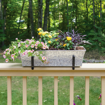ACHLA Deck Bracket II | Wrought Iron Flower Box Bracket | For 2x6 Railing & 8in Deep Box | 6.25 x 5 x 0.75 in | Model BGK-14