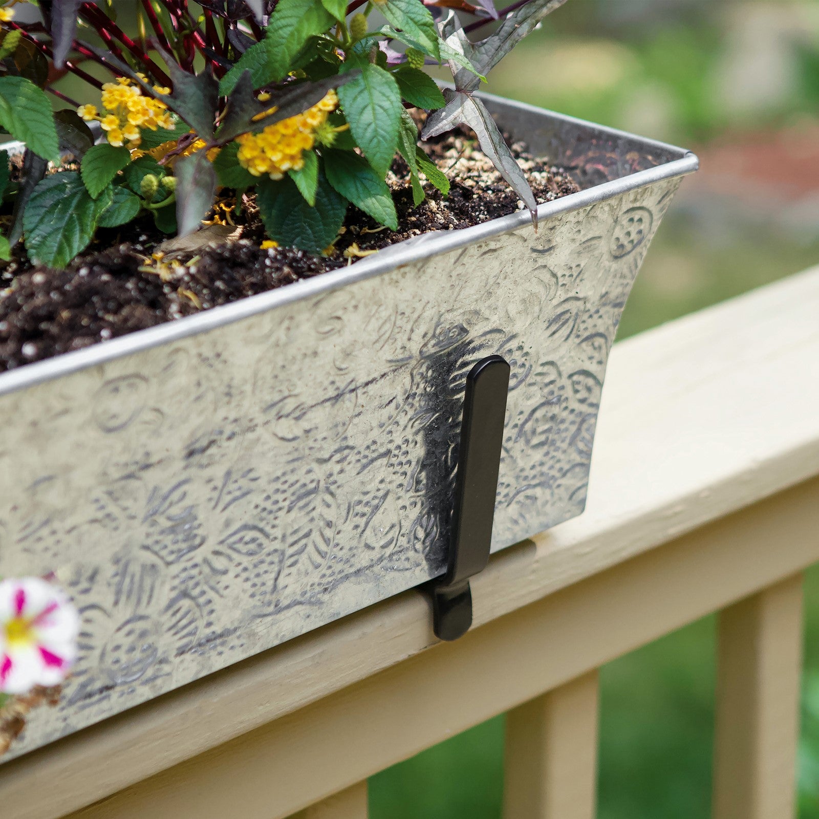 ACHLA Deck Bracket II | Wrought Iron Flower Box Bracket | For 2x6 Railing & 8in Deep Box | 6.25 x 5 x 0.75 in | Model BGK-14