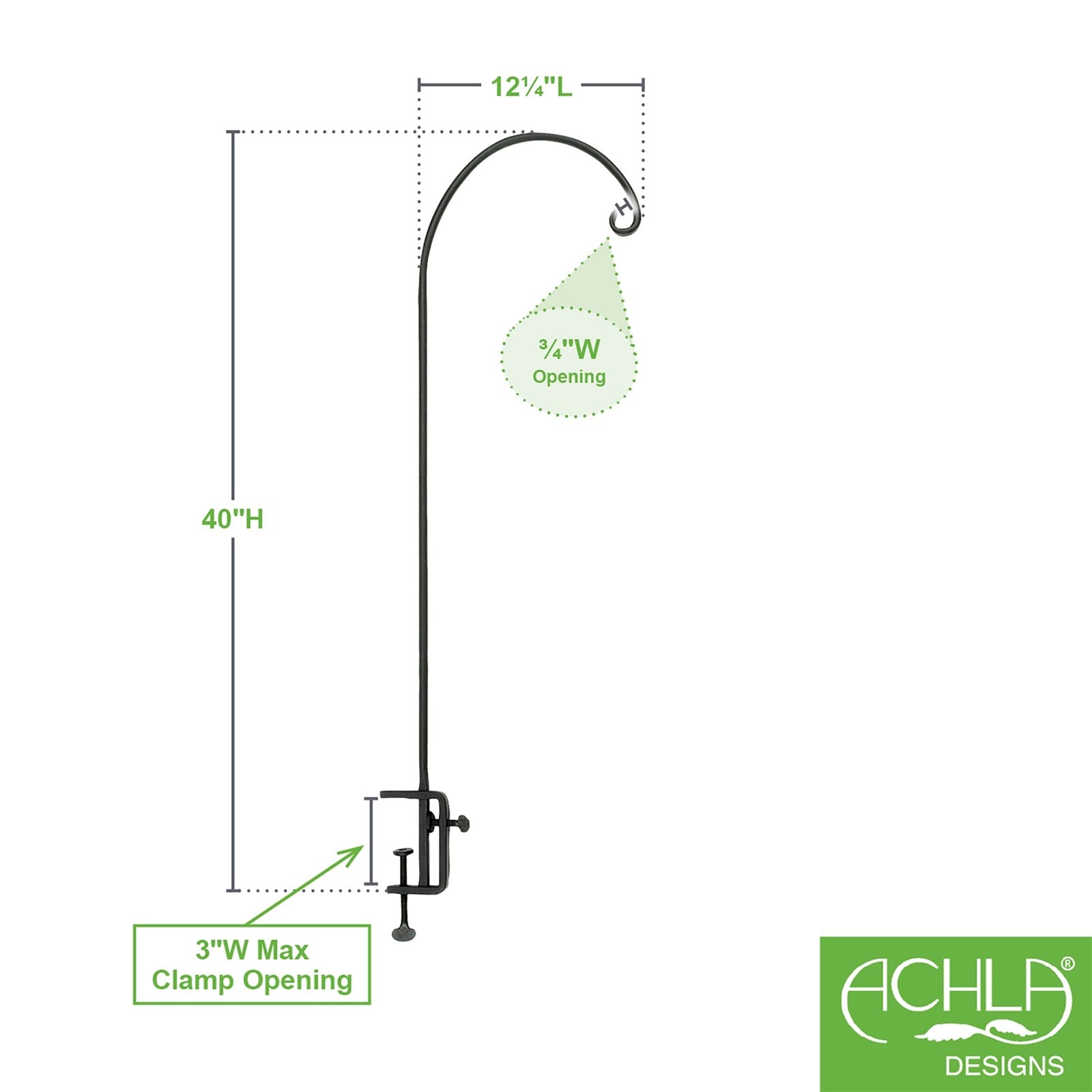 ACHLA Rail Mount Pole 40in | Black Wrought Iron | Deck & Balcony Railing Mount | 40 in H, Adjustable Height | Model BGP-07