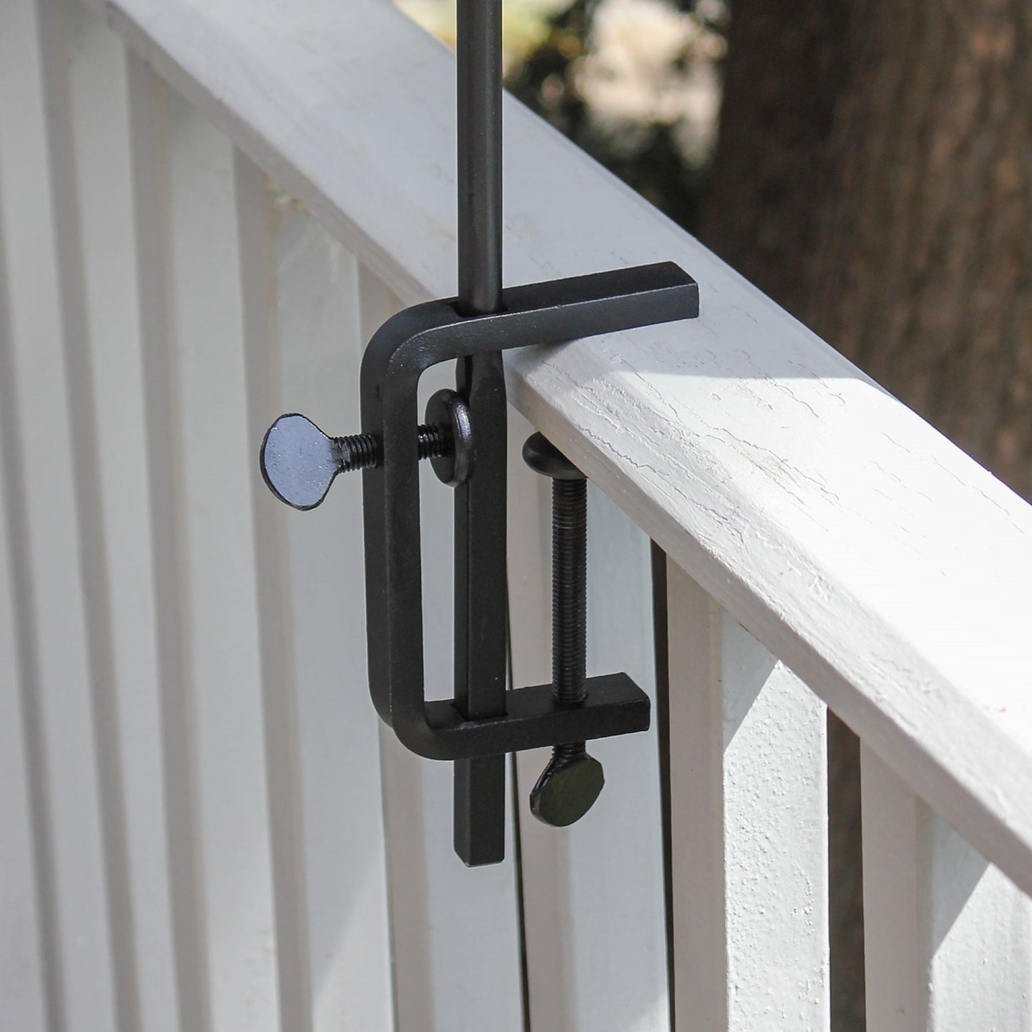 ACHLA Rail Mount Pole 40in | Black Wrought Iron | Deck & Balcony Railing Mount | 40 in H, Adjustable Height | Model BGP-07