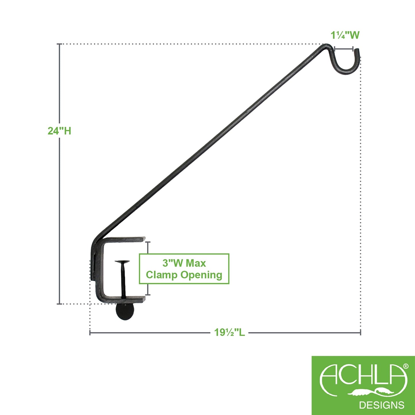 ACHLA Rail Mount Pole 24in | Black Wrought Iron | Outdoor Deck Railing & Garden Accent | 24 in H, 45° Angle | Model BGP-08