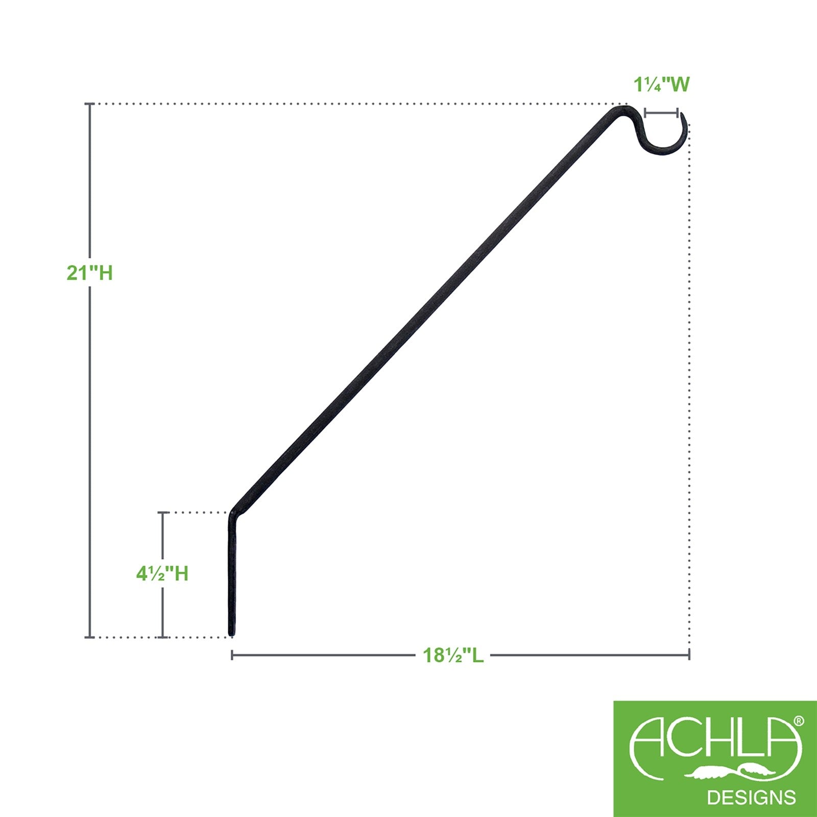 ACHLA 45 Degree Wall Mount Bracket | Black Wrought Iron | Outdoor Sign & Plant Hanger | 25 in L, 45° Angle | Model BGP-09