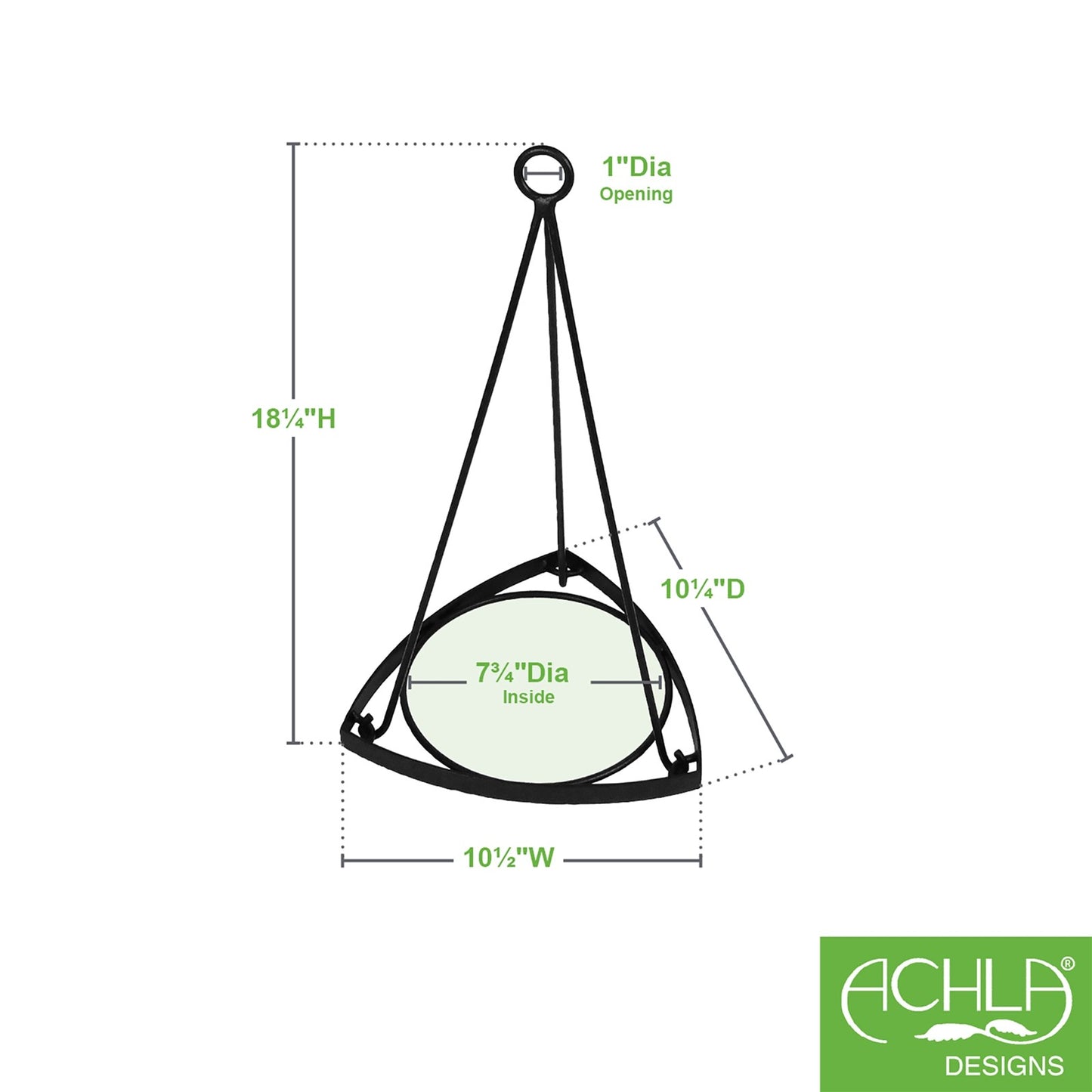 ACHLA Lina I Plant Hanger | Terra Cotta Polymer-Wood-Stone Blend Pot with Black Wrought Iron Stand | Indoor & Outdoor Hanging Planter | Model BH-01
