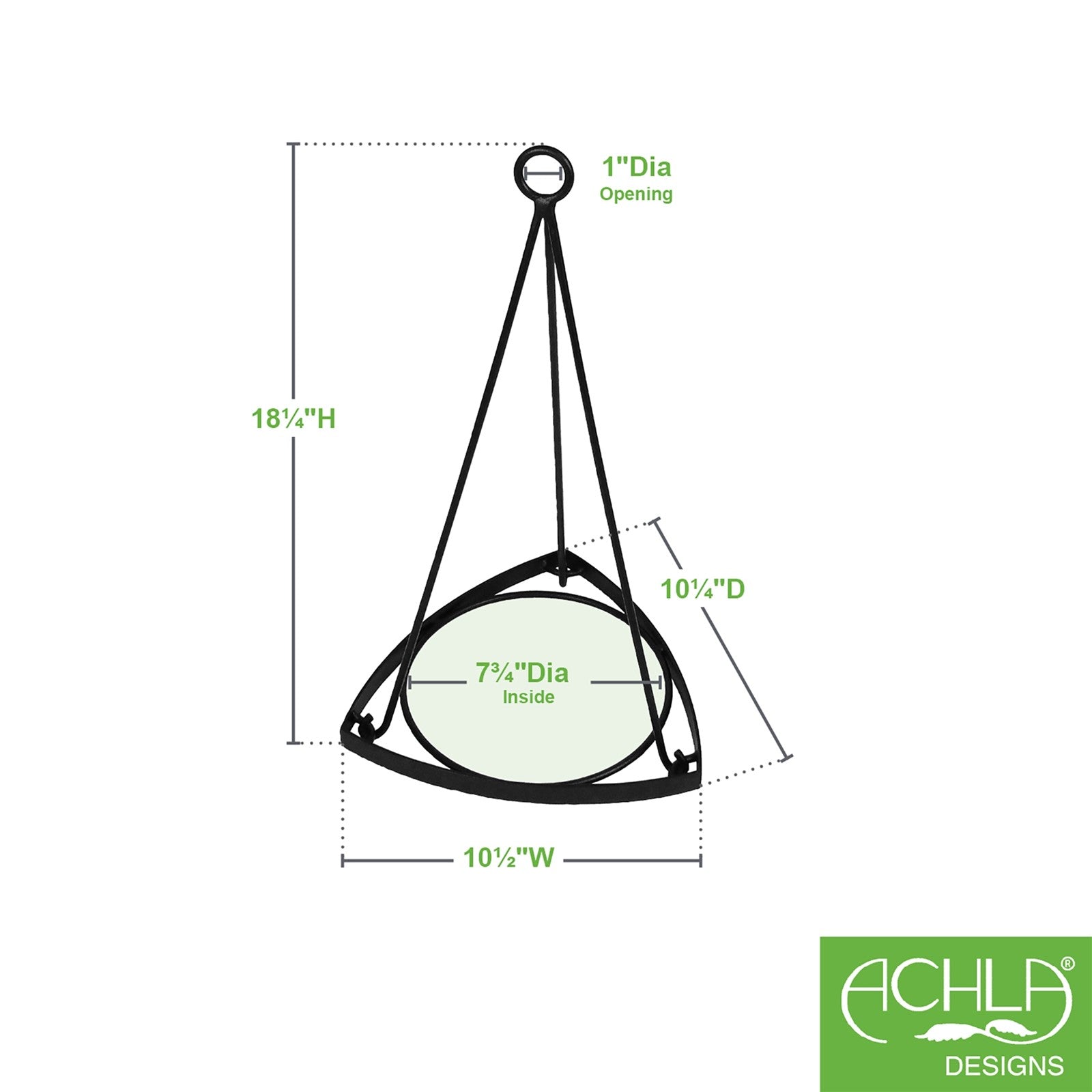 ACHLA Lina I Plant Hanger | Terra Cotta Polymer-Wood-Stone Blend Pot with Black Wrought Iron Stand | Indoor & Outdoor Hanging Planter | Model BH-01
