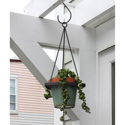 ACHLA Lina I Plant Hanger | Terra Cotta Polymer-Wood-Stone Blend Pot with Black Wrought Iron Stand | Indoor & Outdoor Hanging Planter | Model BH-01