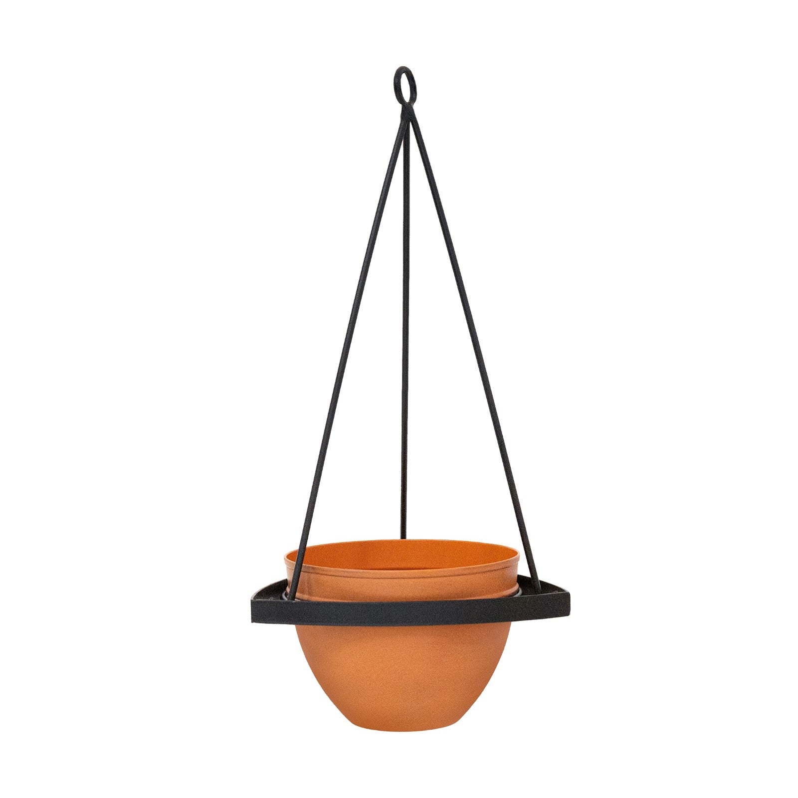 ACHLA Lina Hanging Planter I | Minimalist Burnt Sienna Galvanized Steel and Black Wrought Iron | Indoor & Outdoor Container Garden | Model BH-01-63BS