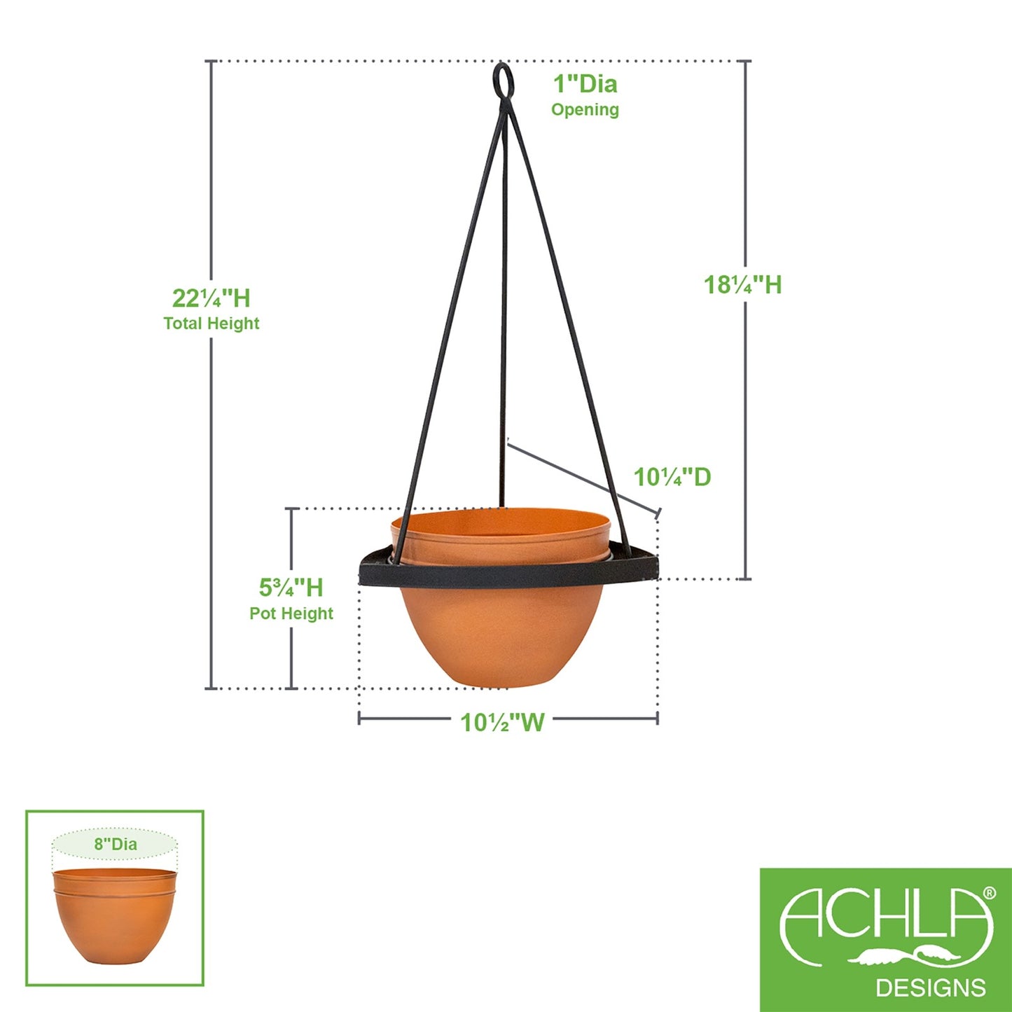 ACHLA Lina Hanging Planter I | Minimalist Burnt Sienna Galvanized Steel and Black Wrought Iron | Indoor & Outdoor Container Garden | Model BH-01-63BS