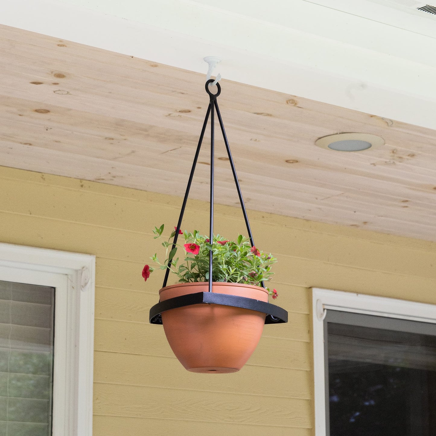 ACHLA Lina Hanging Planter I | Minimalist Burnt Sienna Galvanized Steel and Black Wrought Iron | Indoor & Outdoor Container Garden | Model BH-01-63BS