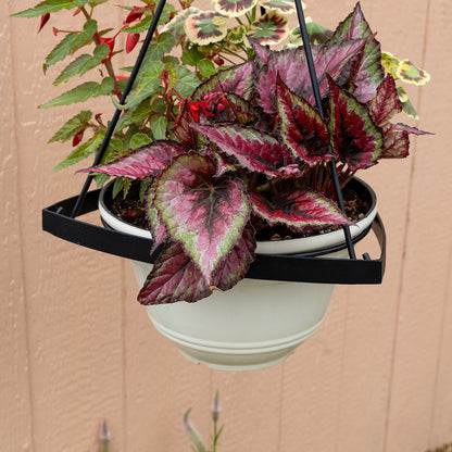 ACHLA Lina II Plant Hanger | Terra Cotta Polymer-Wood-Stone Pot with Black Wrought Iron Stand | Indoor & Outdoor Container Garden | Model BH-02