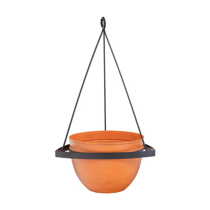ACHLA Lina Hanging Planter II | Burnt Sienna Galvanized Steel and Black Wrought Iron | Indoor & Outdoor Container Garden | Model BH-02-64BS