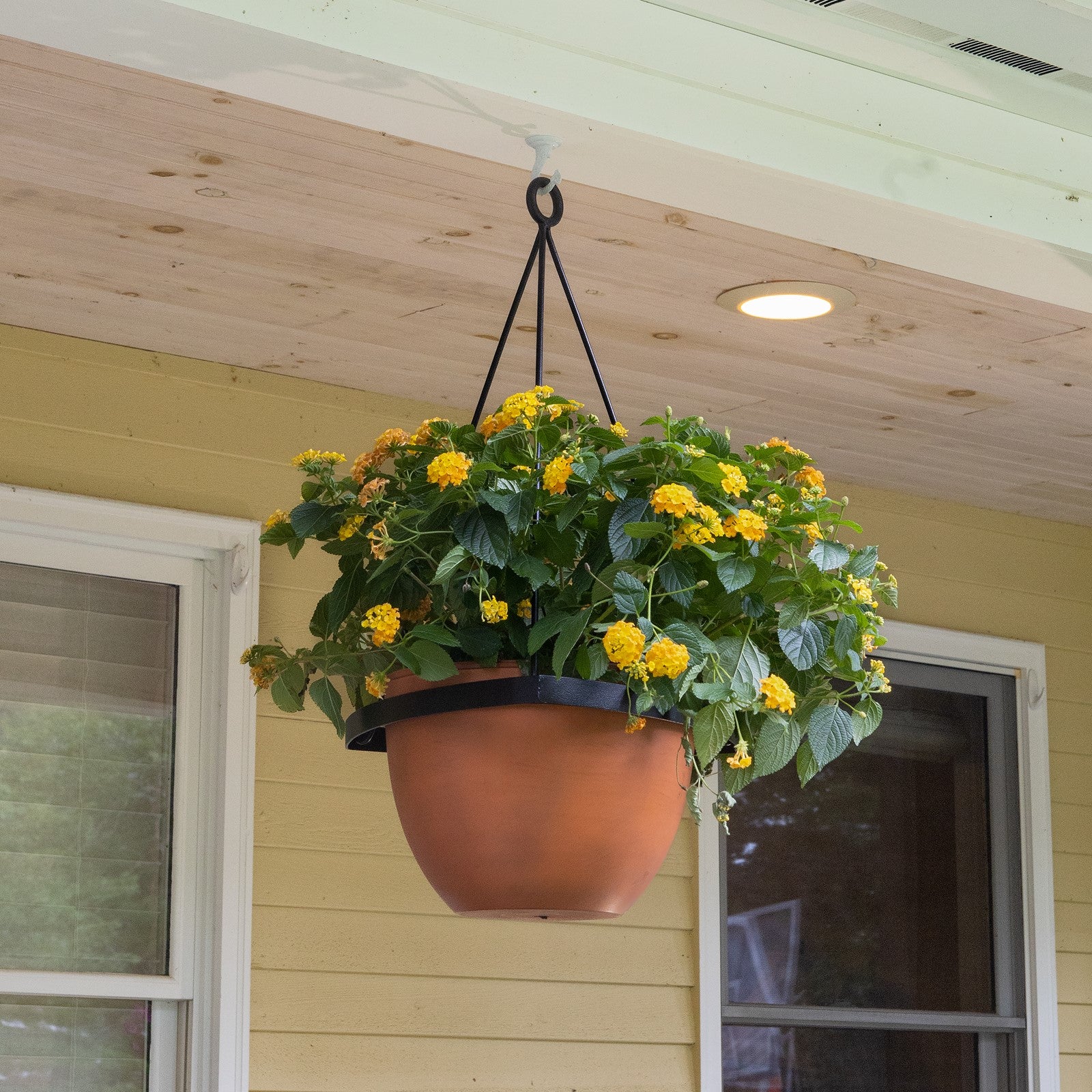 ACHLA Lina Hanging Planter II | Burnt Sienna Galvanized Steel and Black Wrought Iron | Indoor & Outdoor Container Garden | Model BH-02-64BS
