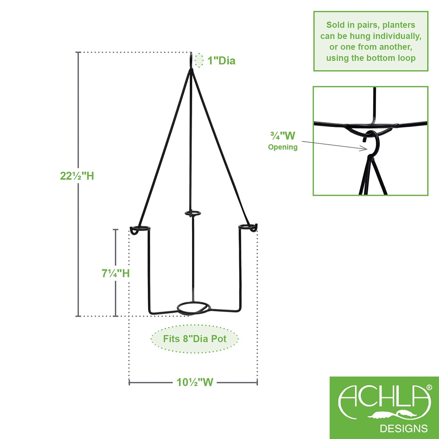 ACHLA Vera Plant Hanger Set of 2 | Black Wrought Iron | Indoor & Outdoor Hanging Planter | 10 x 10 x 45 in | Model BH-03-2