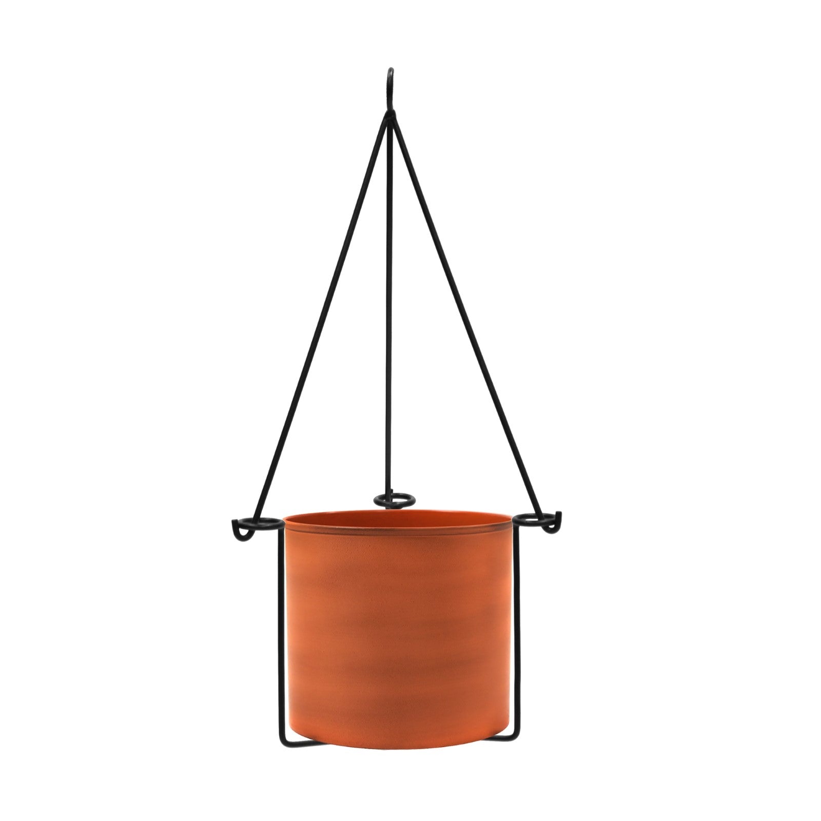 ACHLA Vera Hanging Planter | Burnt Sienna Galvanized Steel Pot with Black Wrought Iron Frame | Indoor & Outdoor Container Garden | Model BH-03-62BS
