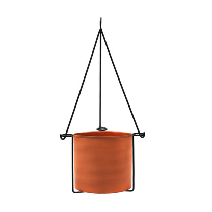 ACHLA Vera Hanging Planter | Burnt Sienna Galvanized Steel Pot with Black Wrought Iron Frame | Indoor & Outdoor Container Garden | Model BH-03-62BS