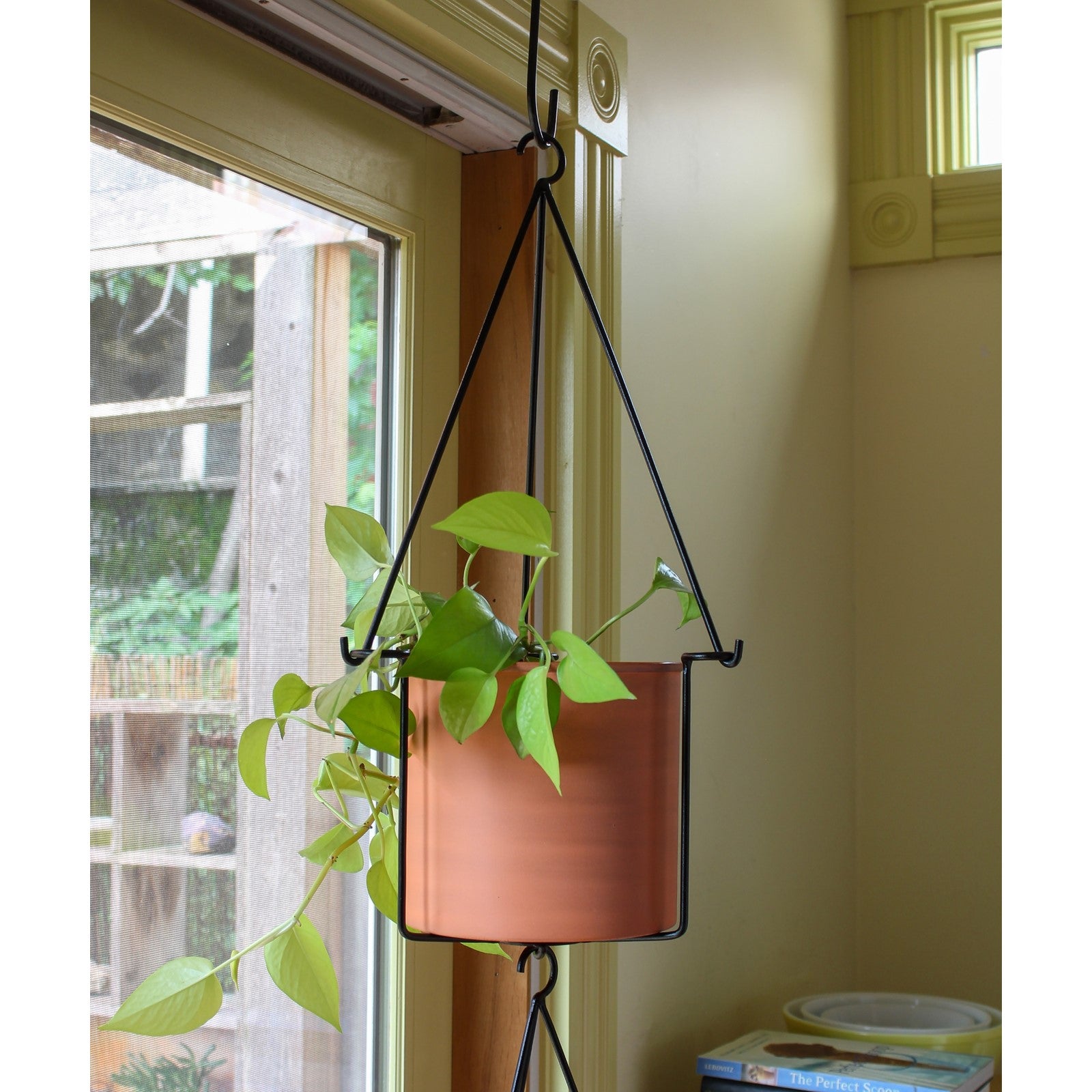 ACHLA Vera Hanging Planter | Burnt Sienna Galvanized Steel Pot with Black Wrought Iron Frame | Indoor & Outdoor Container Garden | Model BH-03-62BS
