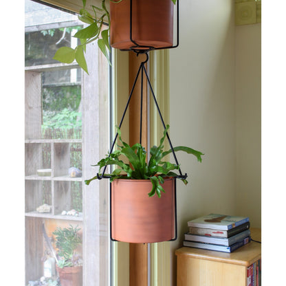 ACHLA Vera Hanging Planter | Burnt Sienna Galvanized Steel Pot with Black Wrought Iron Frame | Indoor & Outdoor Container Garden | Model BH-03-62BS