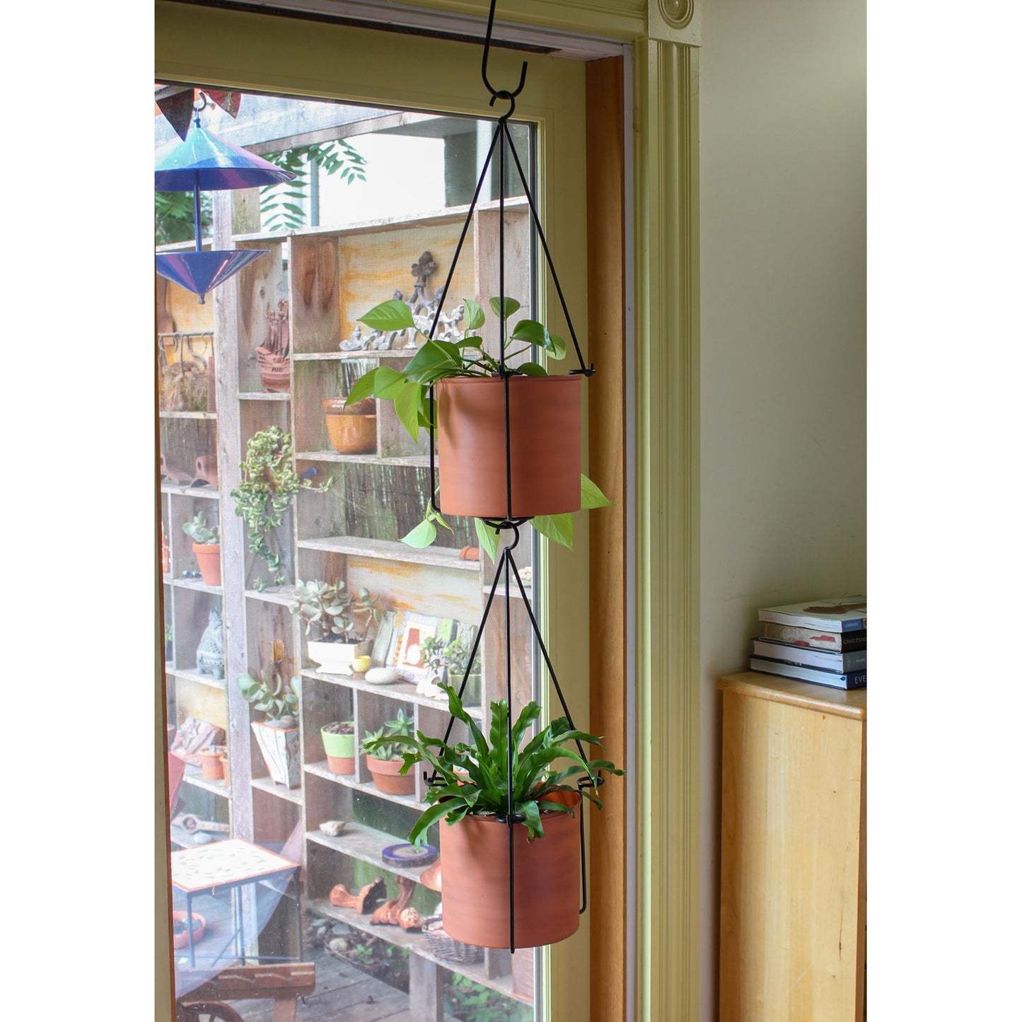 ACHLA Vera Hanging Planter | Burnt Sienna Galvanized Steel Pot with Black Wrought Iron Frame | Indoor & Outdoor Container Garden | Model BH-03-62BS