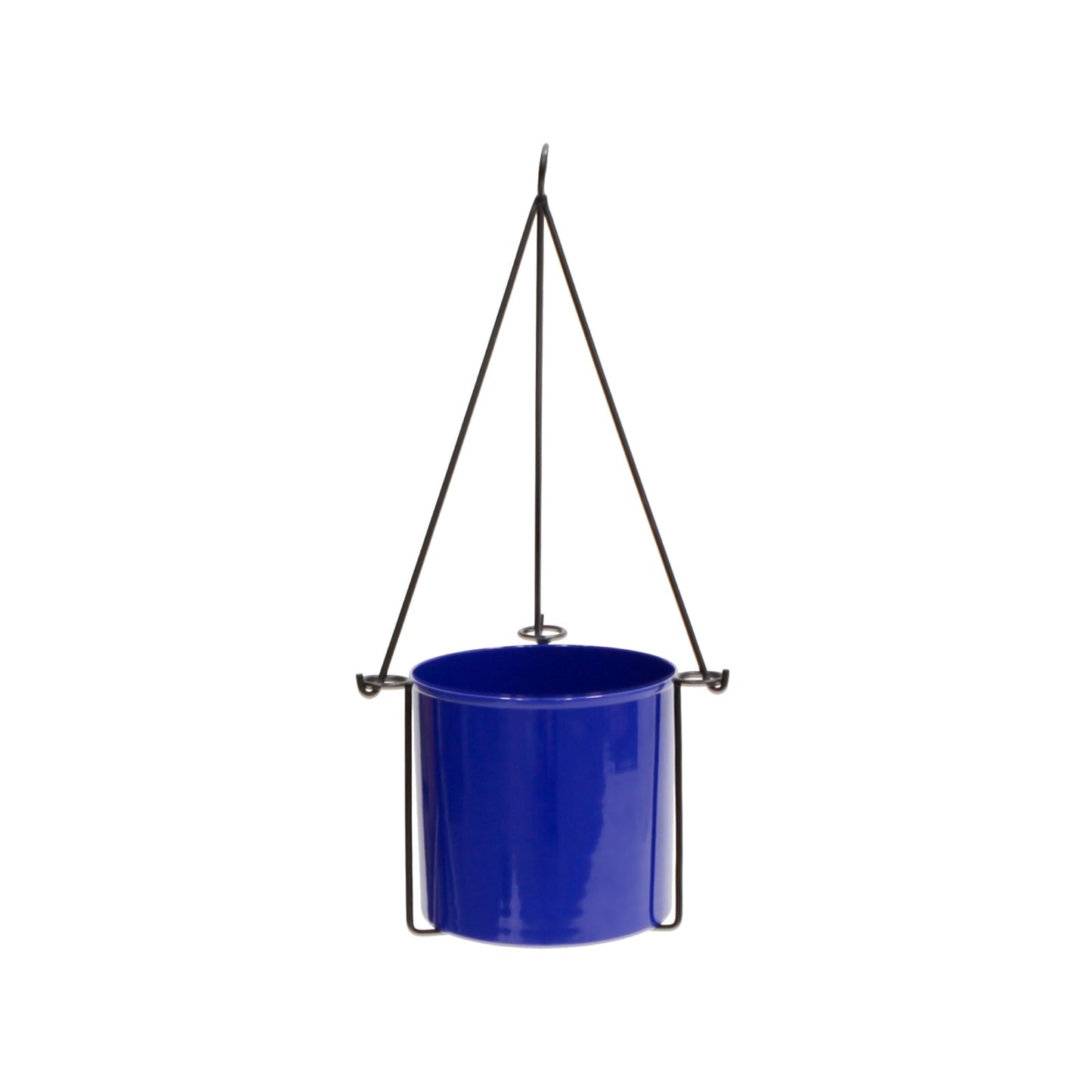 ACHLA Vera Hanging Planter Pot | French Blue Galvanized Steel and Black Wrought Iron | Indoor & Outdoor Container Garden | Model BH-03-62FB
