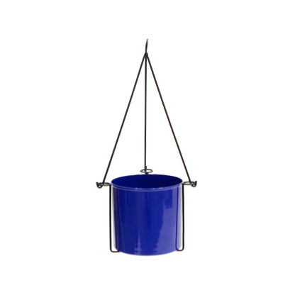 ACHLA Vera Hanging Planter Pot | French Blue Galvanized Steel and Black Wrought Iron | Indoor & Outdoor Container Garden | Model BH-03-62FB