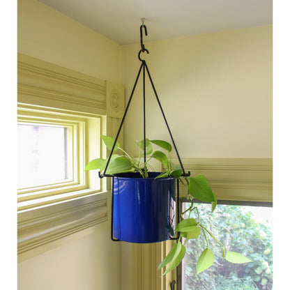 ACHLA Vera Hanging Planter Pot | French Blue Galvanized Steel and Black Wrought Iron | Indoor & Outdoor Container Garden | Model BH-03-62FB