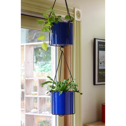 ACHLA Vera Hanging Planter Pot | French Blue Galvanized Steel and Black Wrought Iron | Indoor & Outdoor Container Garden | Model BH-03-62FB