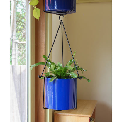 ACHLA Vera Hanging Planter Pot | French Blue Galvanized Steel and Black Wrought Iron | Indoor & Outdoor Container Garden | Model BH-03-62FB