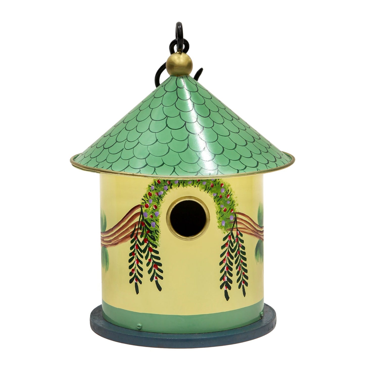 ACHLA Bastion Birdhouse | Hand-Painted Iron & Wood, Yellow & Teal | Garden & Patio Accent | 8in Dia x 12in H | Model BH-20