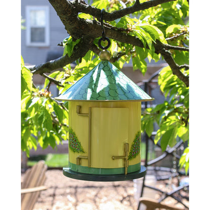ACHLA Bastion Birdhouse | Hand-Painted Iron & Wood, Yellow & Teal | Garden & Patio Accent | 8in Dia x 12in H | Model BH-20