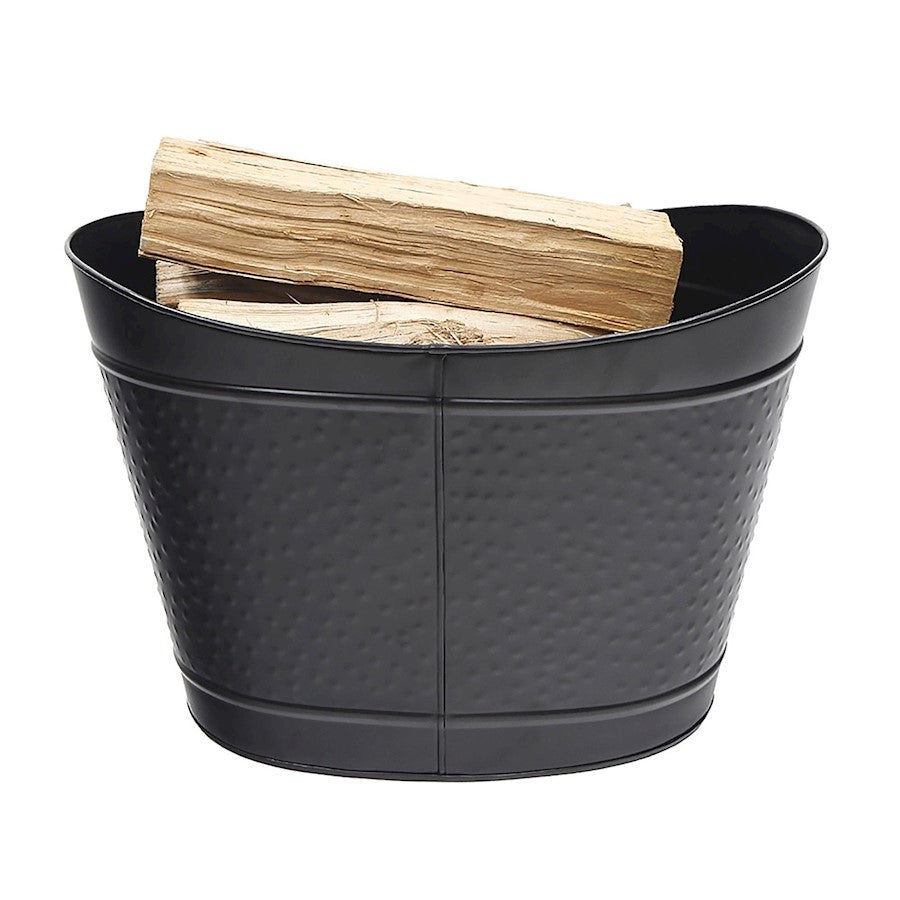 ACHLA Black Wood Bin Fireplace Log Holder | Hammered Steel Powder-Coated Finish | Hearthside Firewood Storage | 23 x 15 x 16 in | Model BIN-01BK