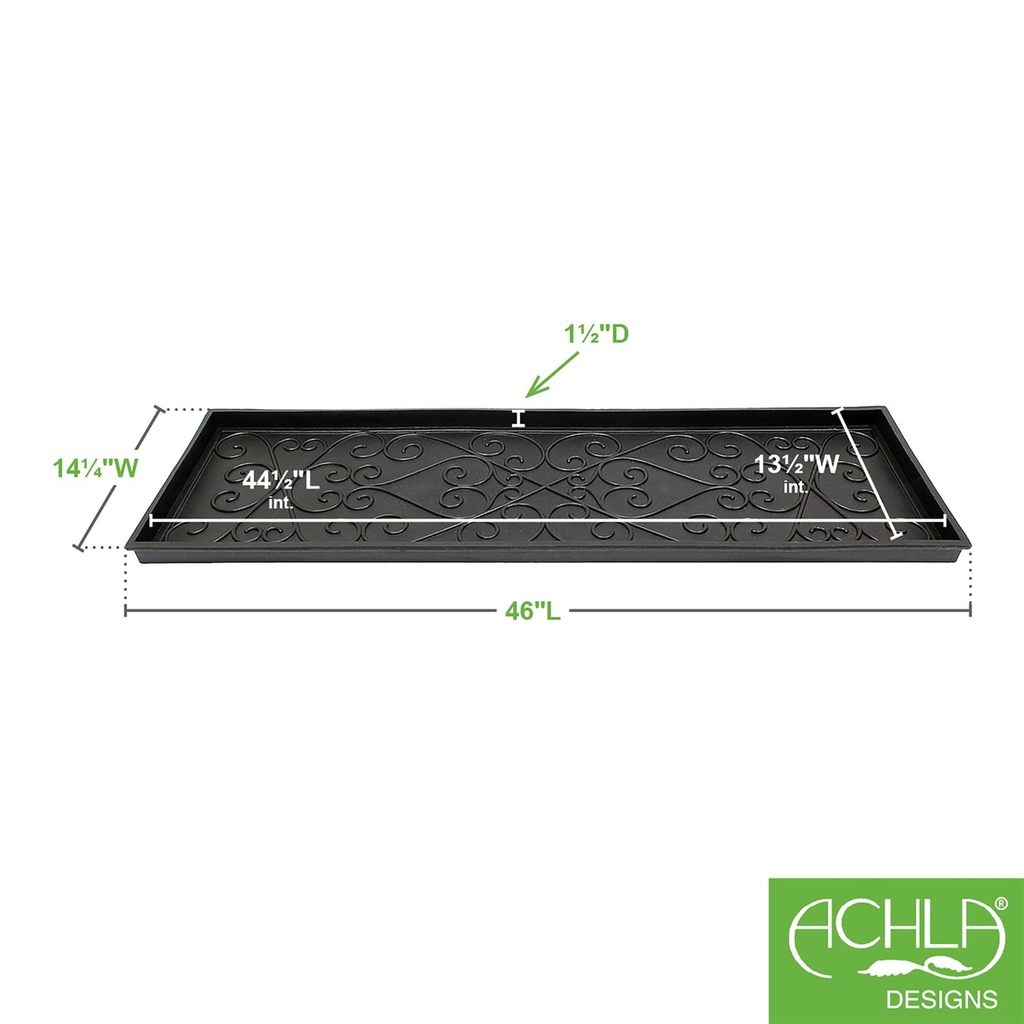 ACHLA Boot Tray Large 46in Black Rubber | Scrollwork Mudroom & Entryway Mat | 14 x 46 x 2 in | Model BT-01L