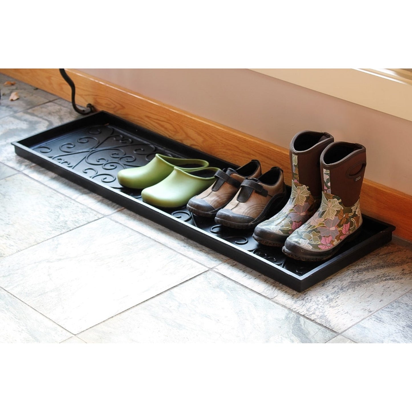 ACHLA Boot Tray Large 46in Black Rubber | Scrollwork Mudroom & Entryway Mat | 14 x 46 x 2 in | Model BT-01L