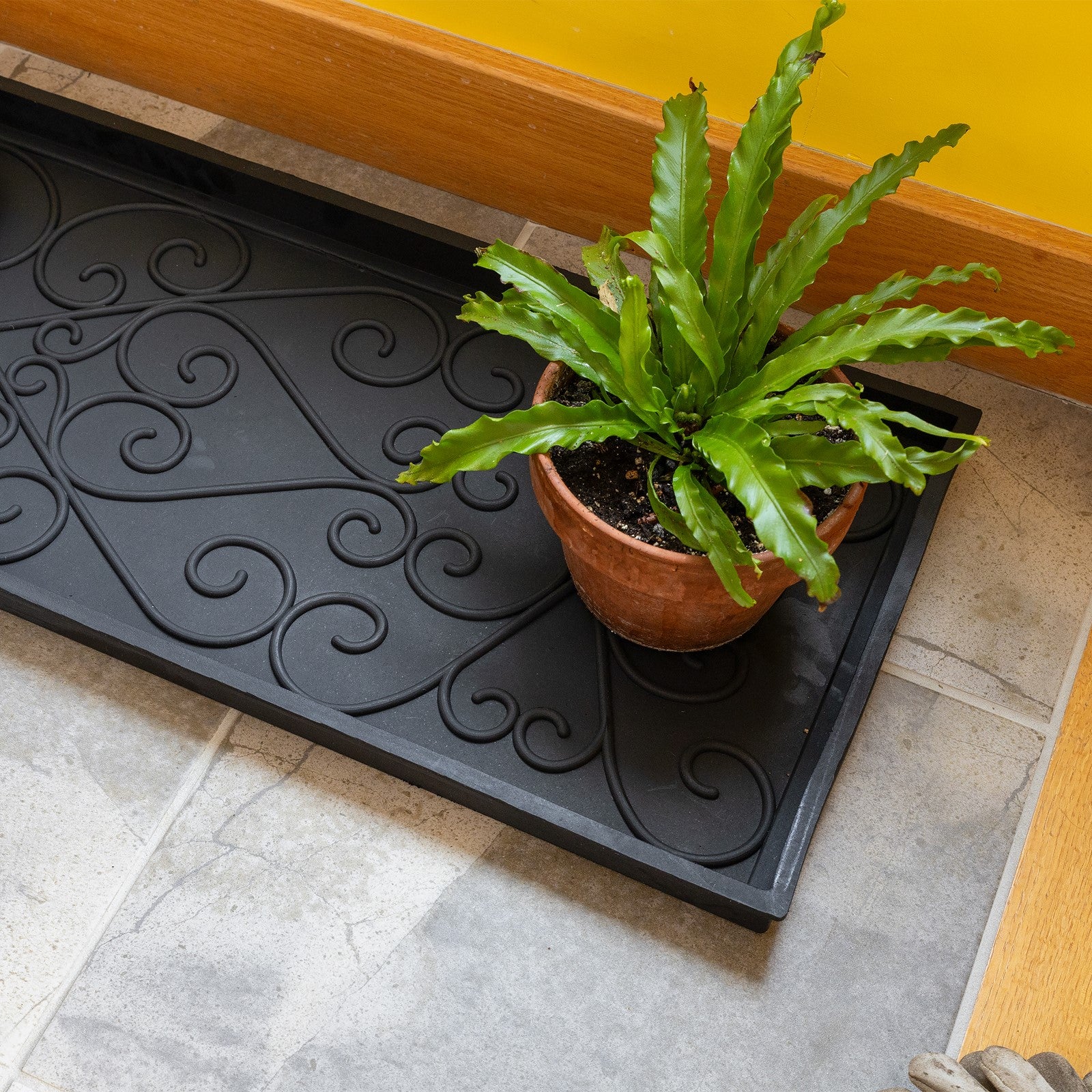 ACHLA Boot Tray Large 46in Black Rubber | Scrollwork Mudroom & Entryway Mat | 14 x 46 x 2 in | Model BT-01L