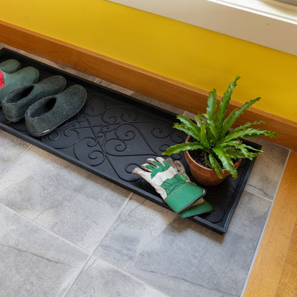 ACHLA Boot Tray Large 46in Black Rubber | Scrollwork Mudroom & Entryway Mat | 14 x 46 x 2 in | Model BT-01L