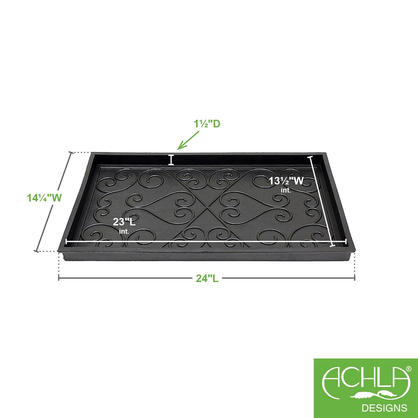 ACHLA Boot Tray Small | Black Natural Rubber | Entryway & Mudroom Catch-All | 14 x 24 x 2 in | Model BT-01S