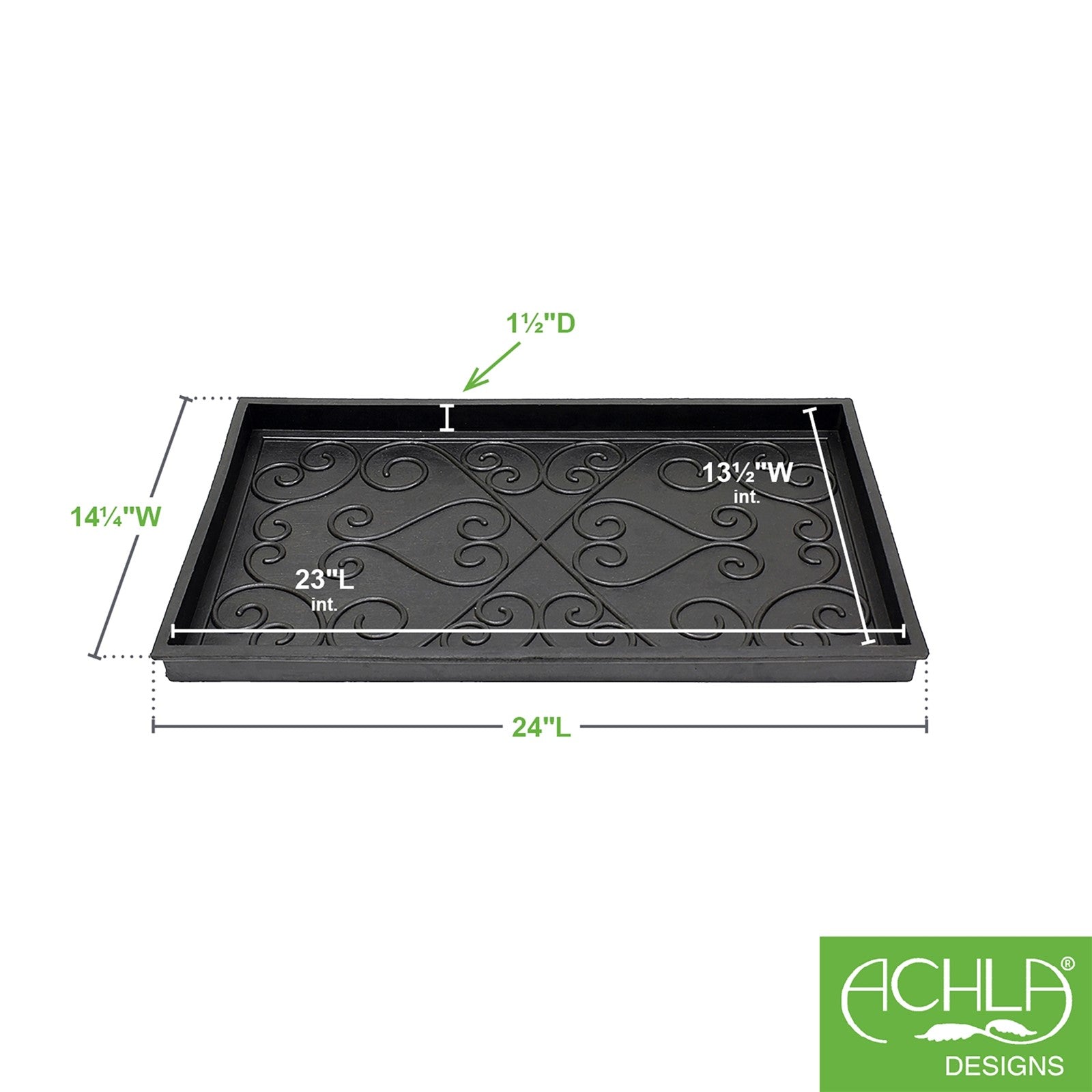 ACHLA Boot Tray Small | Black Natural Rubber | Entryway & Mudroom Catch-All | 14 x 24 x 2 in | Model BT-01S