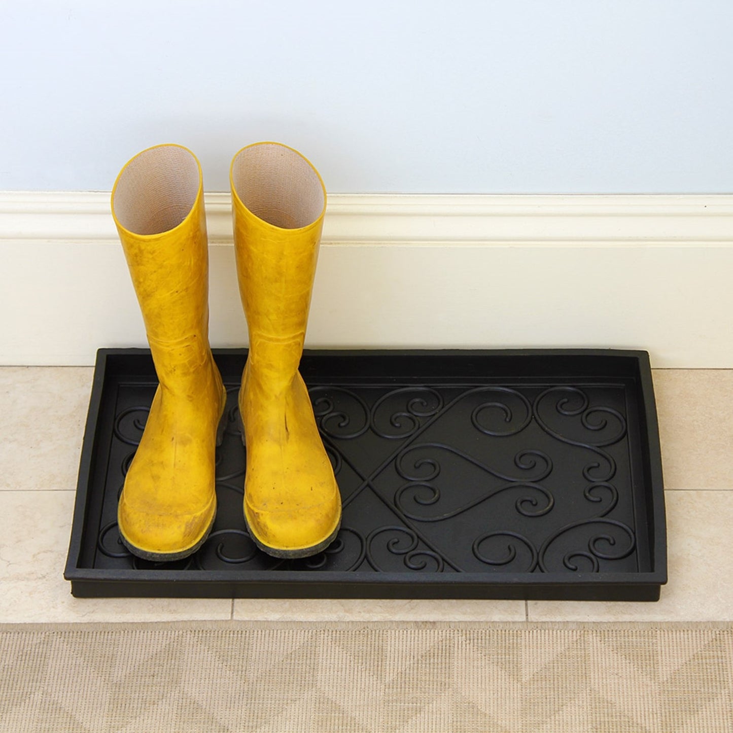 ACHLA Boot Tray Small | Black Natural Rubber | Entryway & Mudroom Catch-All | 14 x 24 x 2 in | Model BT-01S