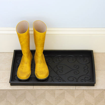 ACHLA Boot Tray Small | Black Natural Rubber | Entryway & Mudroom Catch-All | 14 x 24 x 2 in | Model BT-01S