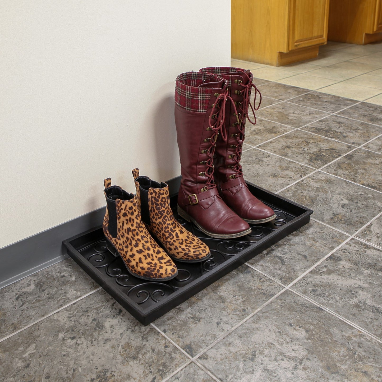 ACHLA Boot Tray Small | Black Natural Rubber | Entryway & Mudroom Catch-All | 14 x 24 x 2 in | Model BT-01S