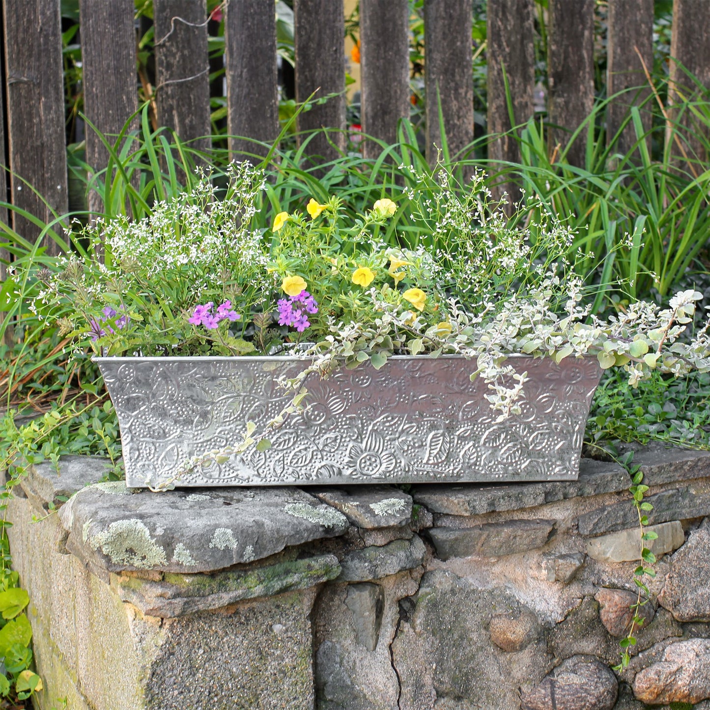 ACHLA Embossed Flower Box 24in Planter | Galvanized Steel | Outdoor Garden & Patio | 24 x 8 x 6 in | Model C-04