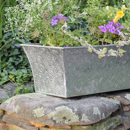 ACHLA Embossed Flower Box 24in Planter | Galvanized Steel | Outdoor Garden & Patio | 24 x 8 x 6 in | Model C-04